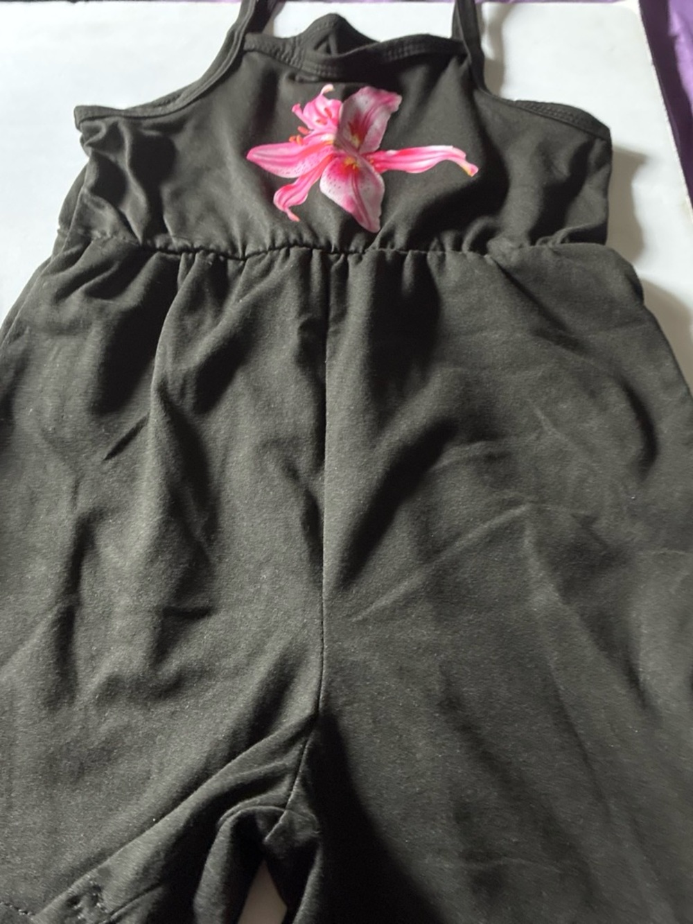 SHEIN Black Girls Floral Applique Romper